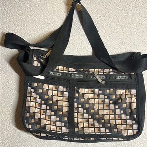 Lesportsac1974 Black and Tan Geometric Shoulder Bag